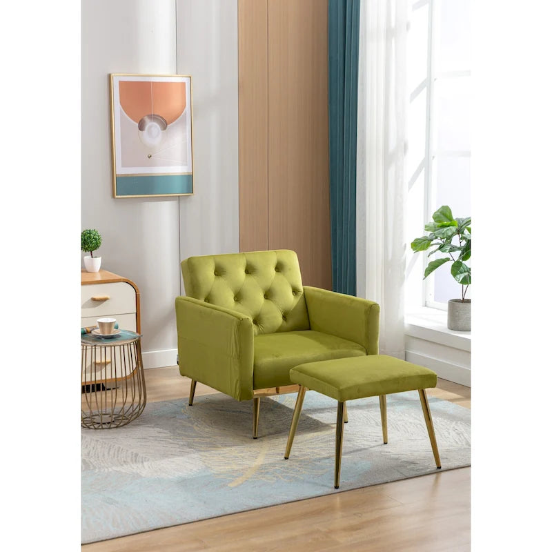 Multi-Color Velvet Tufted Convertible Armchair with Ottoman – Single