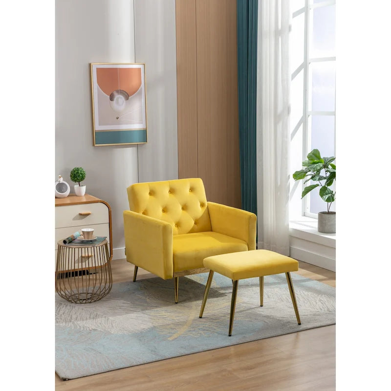Multi-Color Velvet Tufted Convertible Armchair with Ottoman – Single