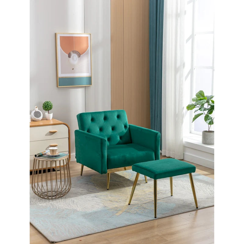 Multi-Color Velvet Tufted Convertible Armchair with Ottoman – Single
