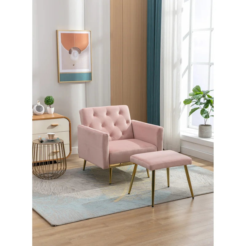 Multi-Color Velvet Tufted Convertible Armchair with Ottoman – Single
