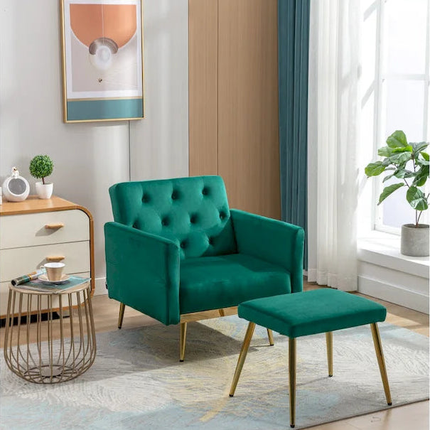 Multi-Color Velvet Tufted Convertible Armchair with Ottoman – Single