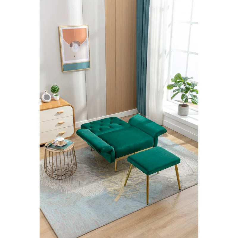 Multi-Color Velvet Tufted Convertible Armchair with Ottoman – Single