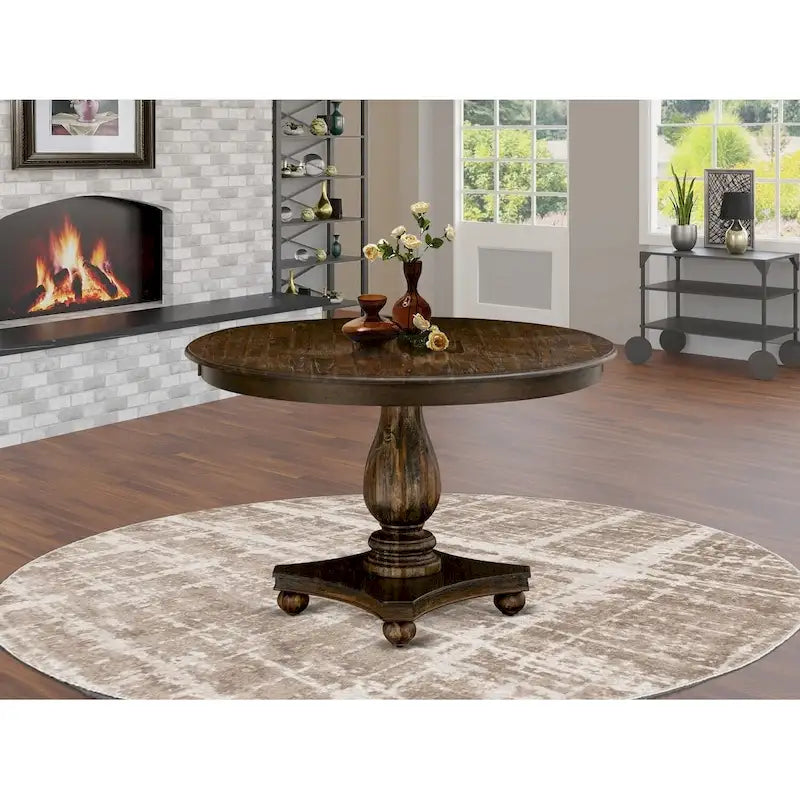 Distressed Jacobean / Antique Walnut Round Pedestal Dining Table, Seats up to 6