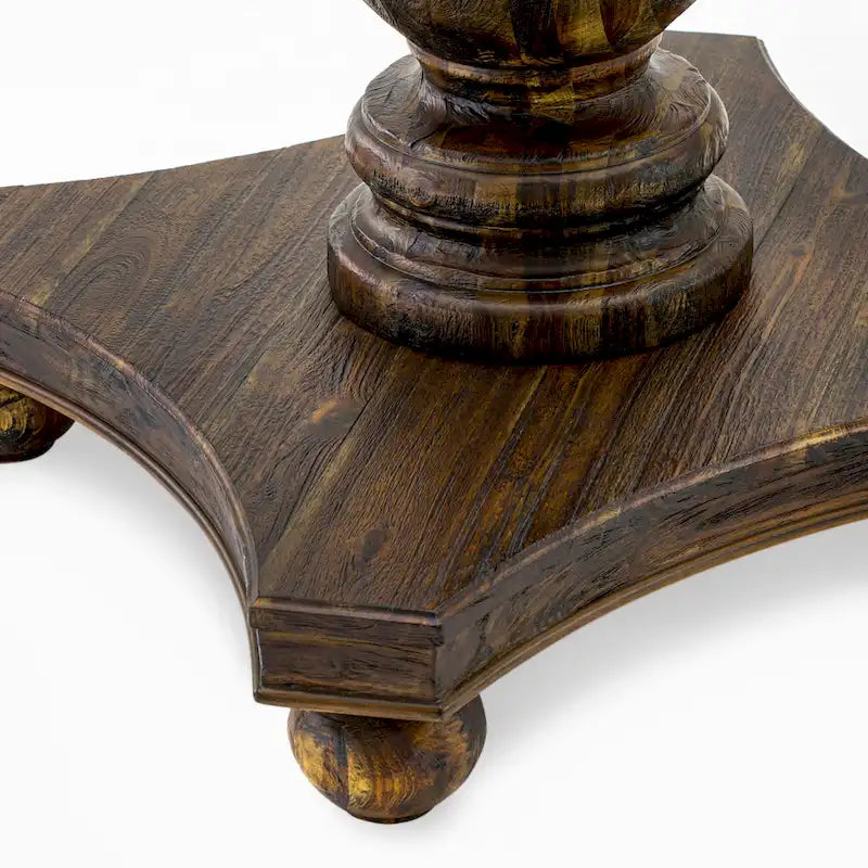 Distressed Jacobean / Antique Walnut Round Pedestal Dining Table, Seats up to 6