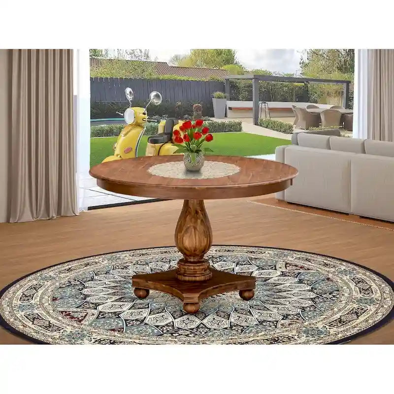 Distressed Jacobean / Antique Walnut Round Pedestal Dining Table, Seats up to 6