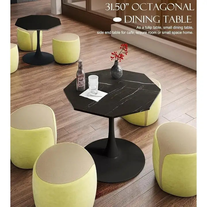Porcelain White / Marble White / Marble Black 31.5" Octagonal Dining Table – Seats 2