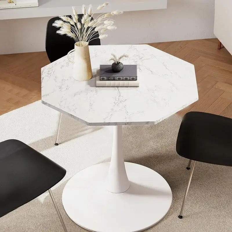 Porcelain White / Marble White / Marble Black 31.5" Octagonal Dining Table – Seats 2