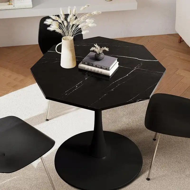Porcelain White / Marble White / Marble Black 31.5" Octagonal Dining Table – Seats 2