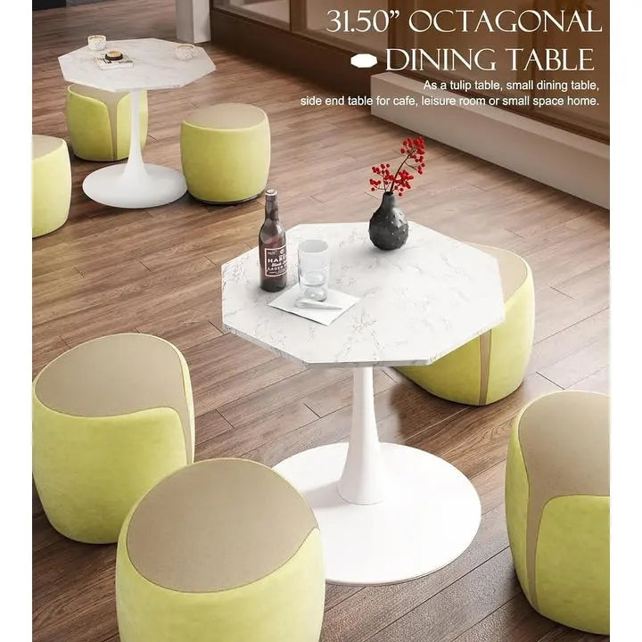 Porcelain White / Marble White / Marble Black 31.5" Octagonal Dining Table – Seats 2