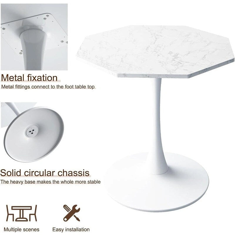 Porcelain White / Marble White / Marble Black 31.5" Octagonal Dining Table – Seats 2