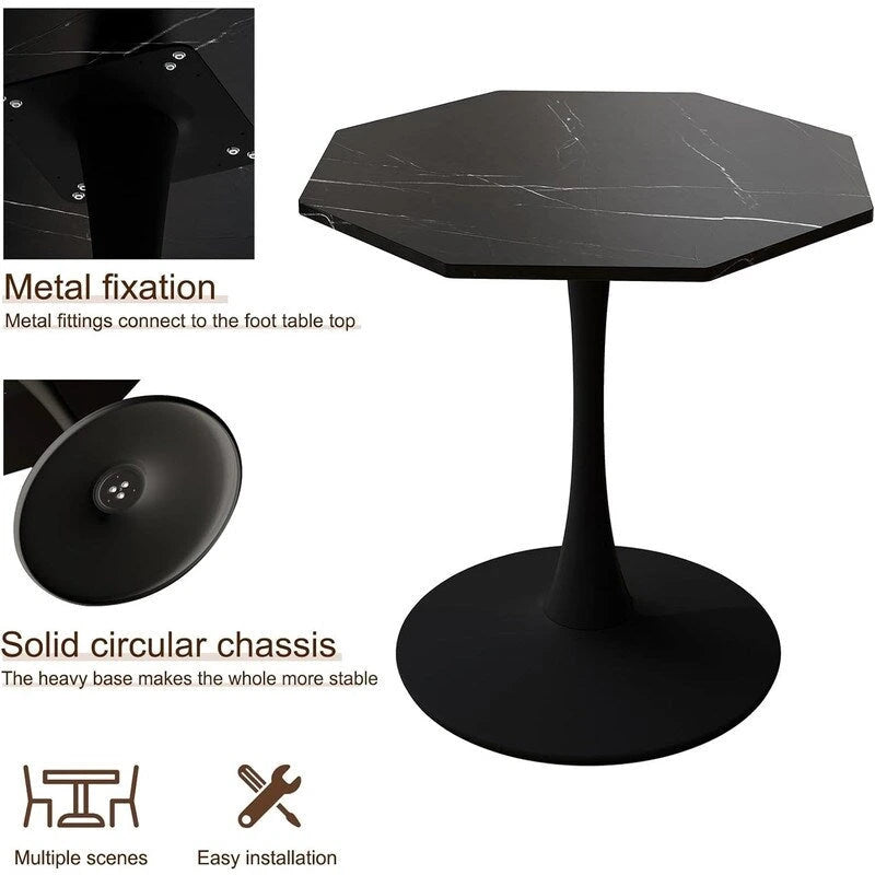Porcelain White / Marble White / Marble Black 31.5" Octagonal Dining Table – Seats 2