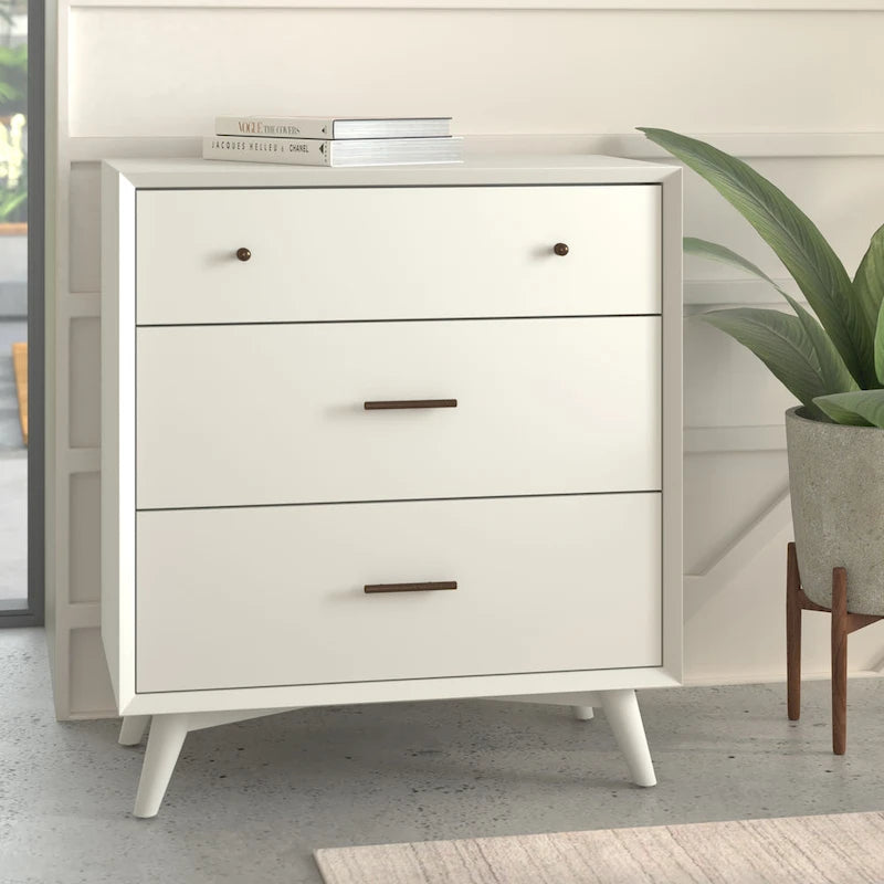 Acorn / White Mid-Century Modern 3-Drawer Small Chest