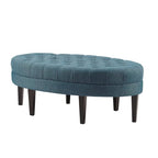 Blue Oval Button-Tufted Ottoman, Single
