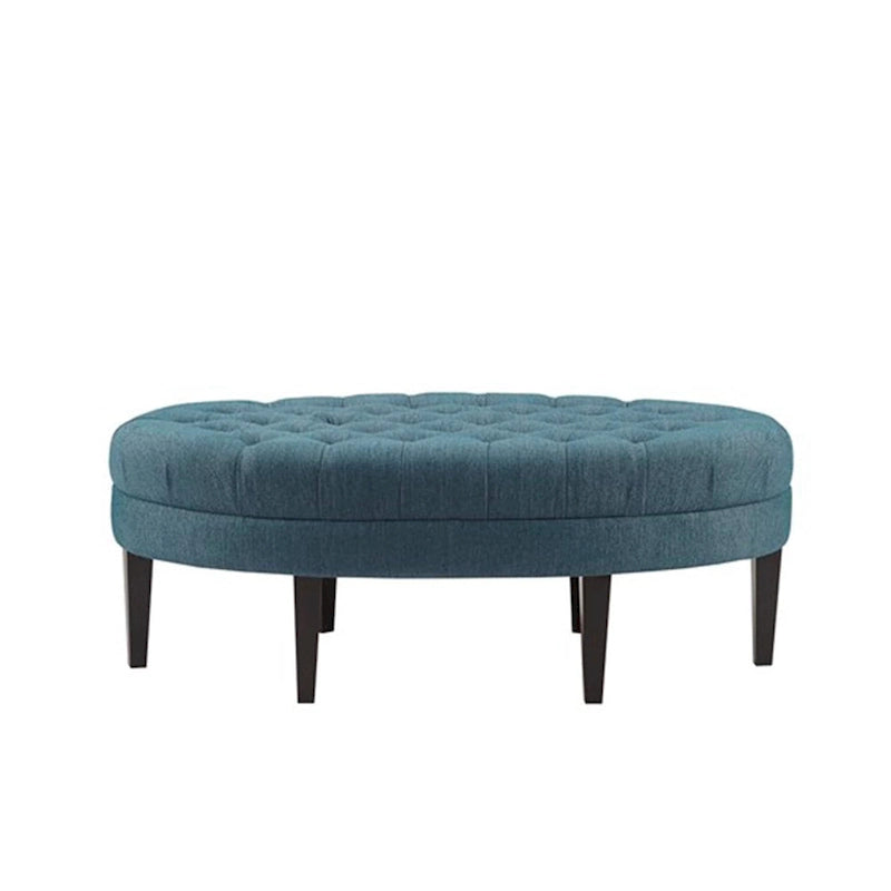Blue Oval Button-Tufted Ottoman, Single
