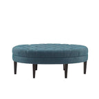 Blue Oval Button-Tufted Ottoman, Single