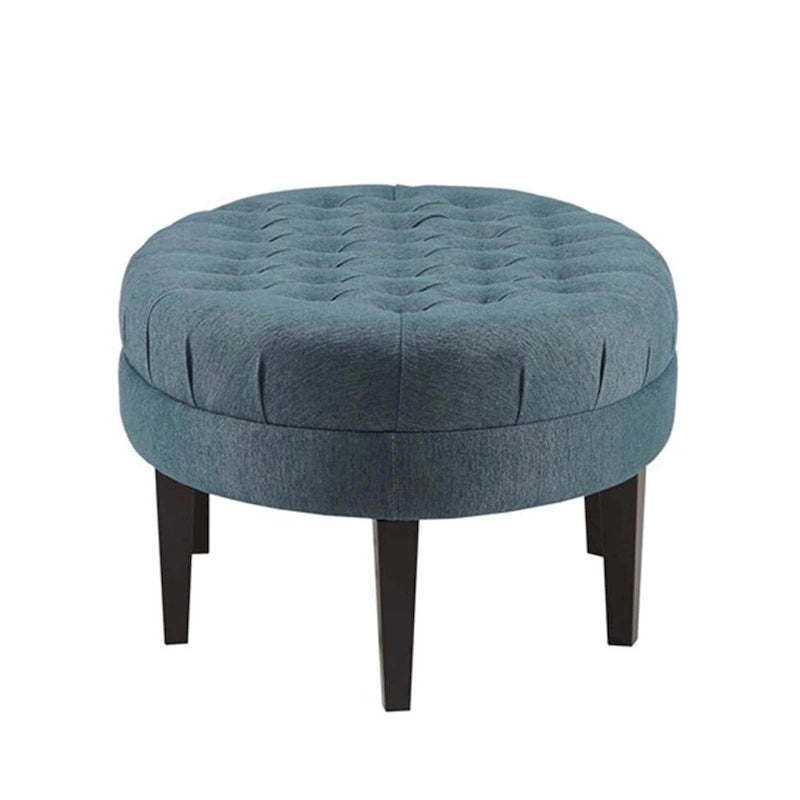 Blue Oval Button-Tufted Ottoman, Single