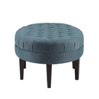 Blue Oval Button-Tufted Ottoman, Single