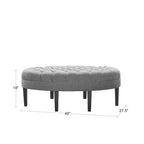Blue Oval Button-Tufted Ottoman, Single