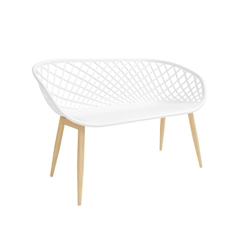 White & Natural Curved Bench – 2–3 Person