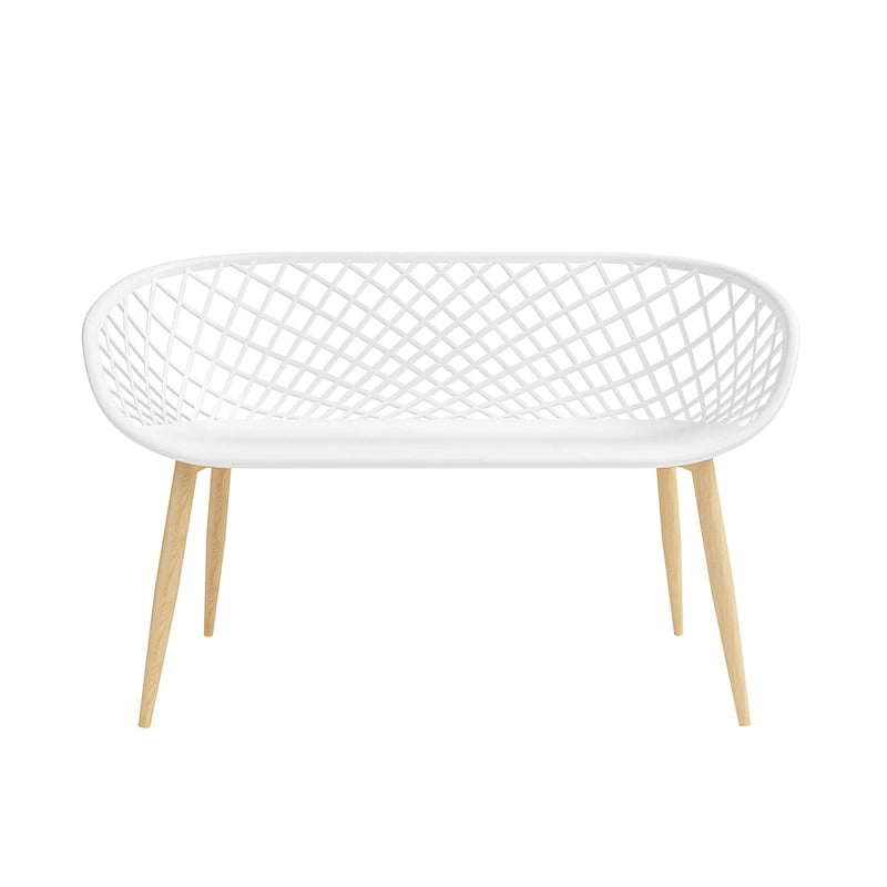 White & Natural Curved Bench – 2–3 Person