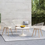 White & Natural Curved Bench – 2–3 Person