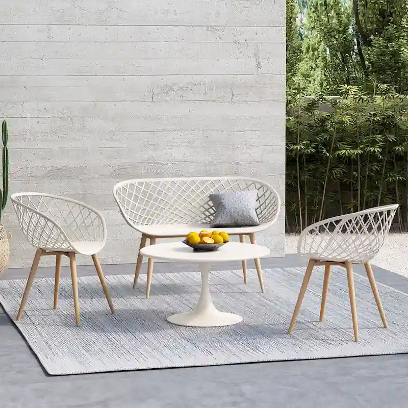 White & Natural Curved Bench – 2–3 Person