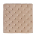 Tan Velvet Square Tufted Ottoman, Upholstered / Metal Casters, Single