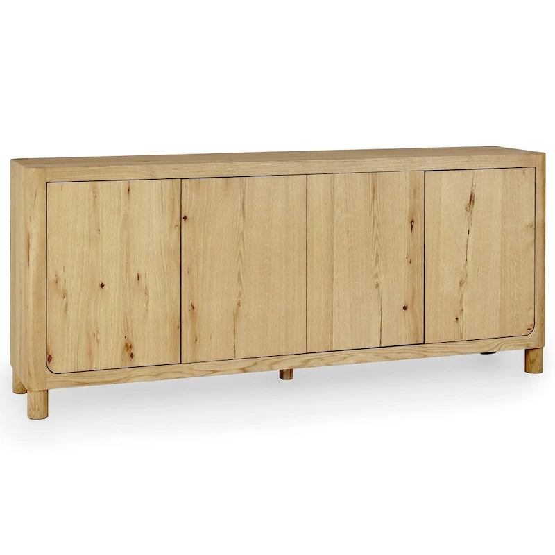 Natural / Light Brown 4-Door Oak Buffet Sideboard, 80"W × 22"D × 33"H, Single