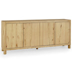 Natural / Light Brown 4-Door Oak Buffet Sideboard, 80"W × 22"D × 33"H, Single