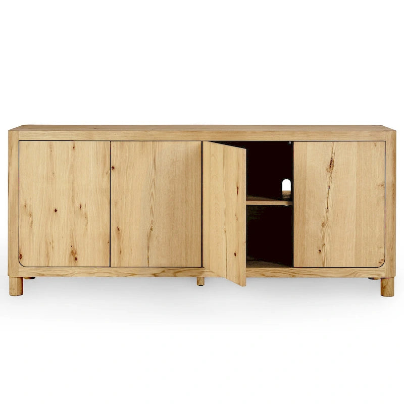 Natural / Light Brown 4-Door Oak Buffet Sideboard, 80"W × 22"D × 33"H, Single