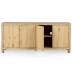 Natural / Light Brown 4-Door Oak Buffet Sideboard, 80"W × 22"D × 33"H, Single