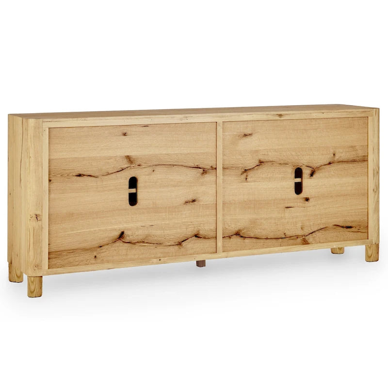 Natural / Light Brown 4-Door Oak Buffet Sideboard, 80"W × 22"D × 33"H, Single