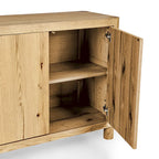 Natural / Light Brown 4-Door Oak Buffet Sideboard, 80"W × 22"D × 33"H, Single