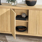 Natural / Light Brown 4-Door Oak Buffet Sideboard, 80"W × 22"D × 33"H, Single