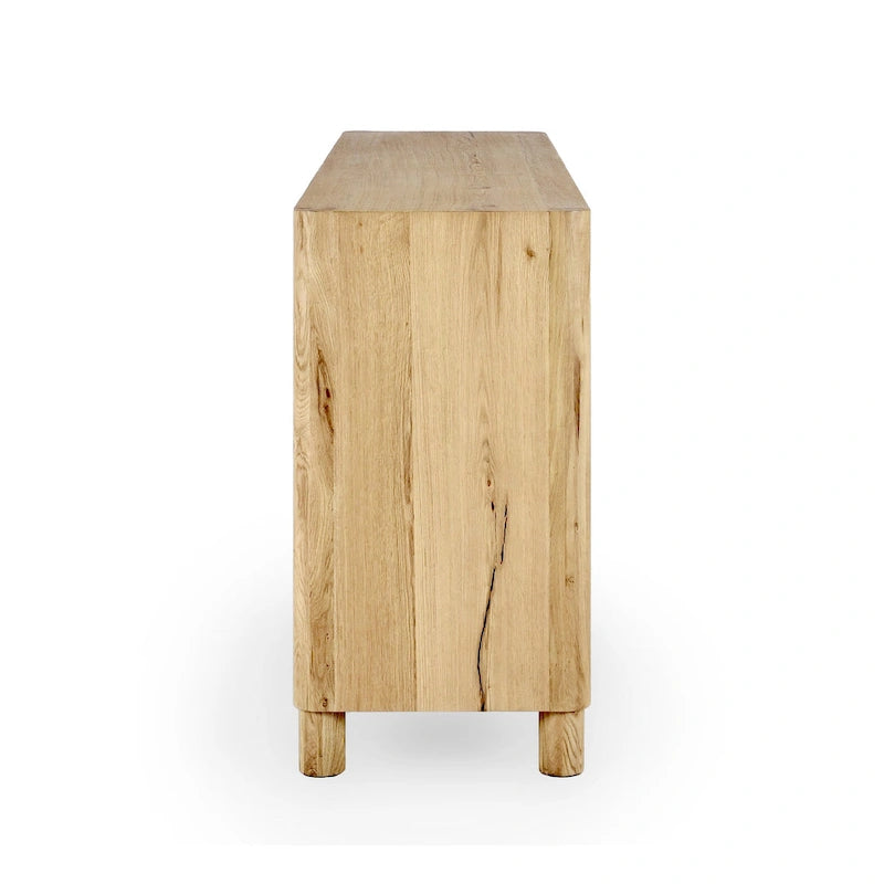 Natural / Light Brown 4-Door Oak Buffet Sideboard, 80"W × 22"D × 33"H, Single