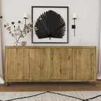 Natural / Light Brown 4-Door Oak Buffet Sideboard, 80"W × 22"D × 33"H, Single