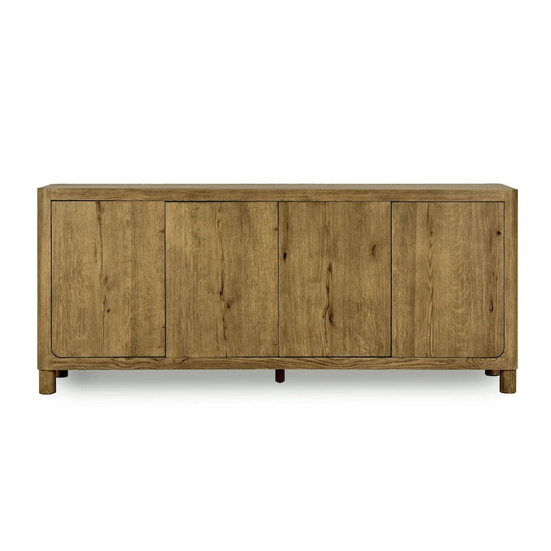 Natural / Light Brown 4-Door Oak Buffet Sideboard, 80"W × 22"D × 33"H, Single