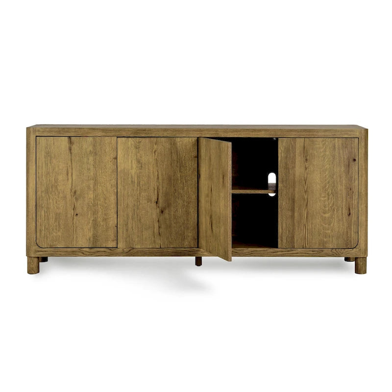 Natural / Light Brown 4-Door Oak Buffet Sideboard, 80"W × 22"D × 33"H, Single