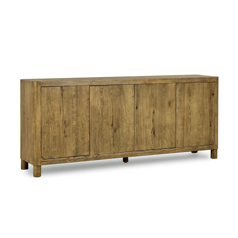 Natural / Light Brown 4-Door Oak Buffet Sideboard, 80"W × 22"D × 33"H, Single