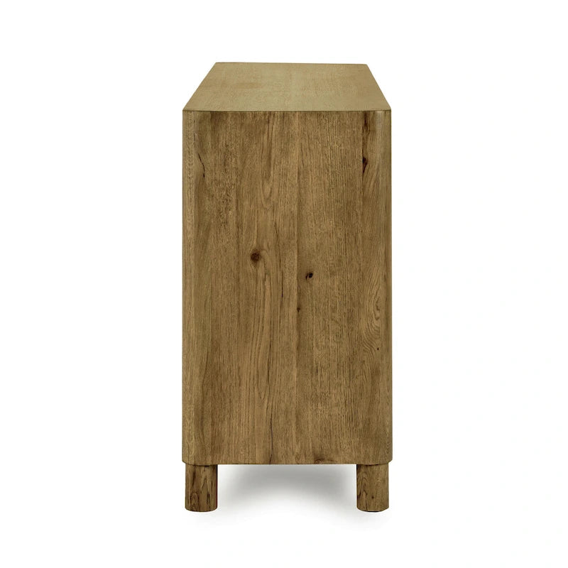 Natural / Light Brown 4-Door Oak Buffet Sideboard, 80"W × 22"D × 33"H, Single