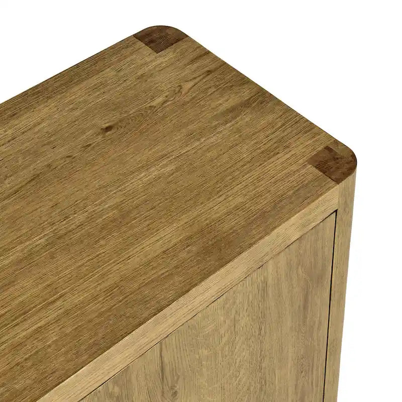 Natural / Light Brown 4-Door Oak Buffet Sideboard, 80"W × 22"D × 33"H, Single