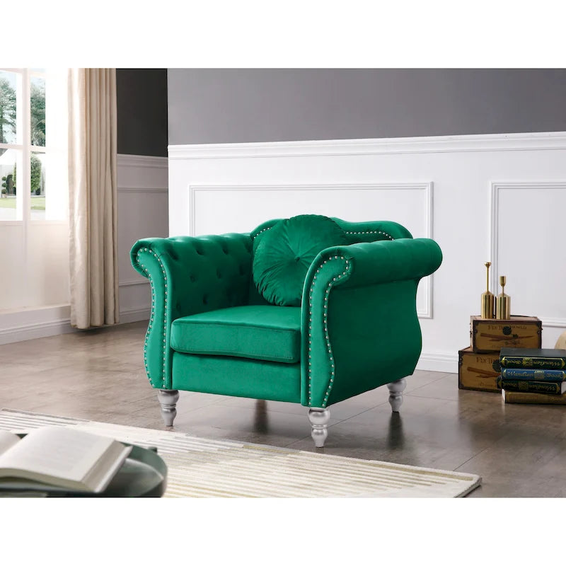 Green / Dark Gray / Navy Blue / Pink / Black / Burgundy / Ivory Velvet Club Chair – Single