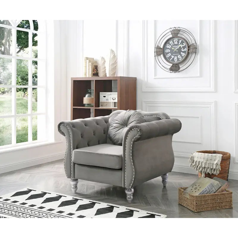 Green / Dark Gray / Navy Blue / Pink / Black / Burgundy / Ivory Velvet Club Chair – Single