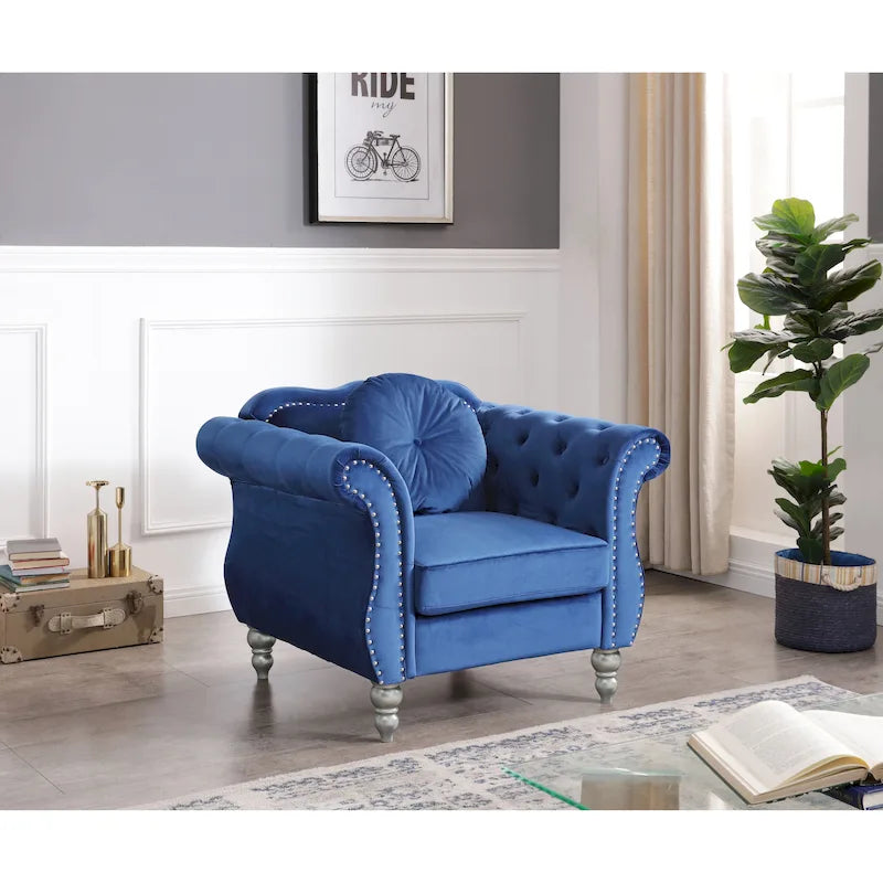 Green / Dark Gray / Navy Blue / Pink / Black / Burgundy / Ivory Velvet Club Chair – Single