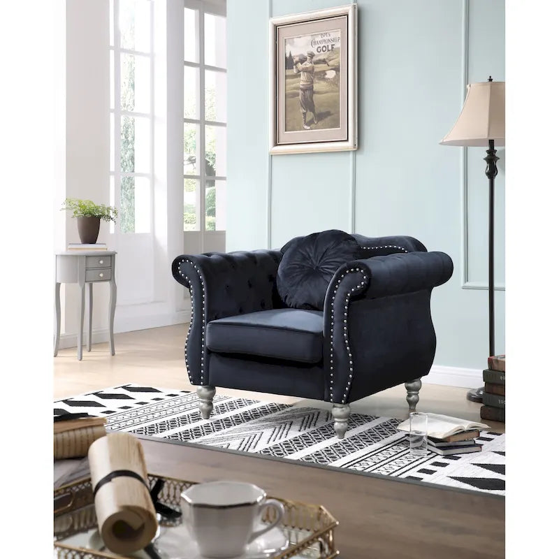 Green / Dark Gray / Navy Blue / Pink / Black / Burgundy / Ivory Velvet Club Chair – Single