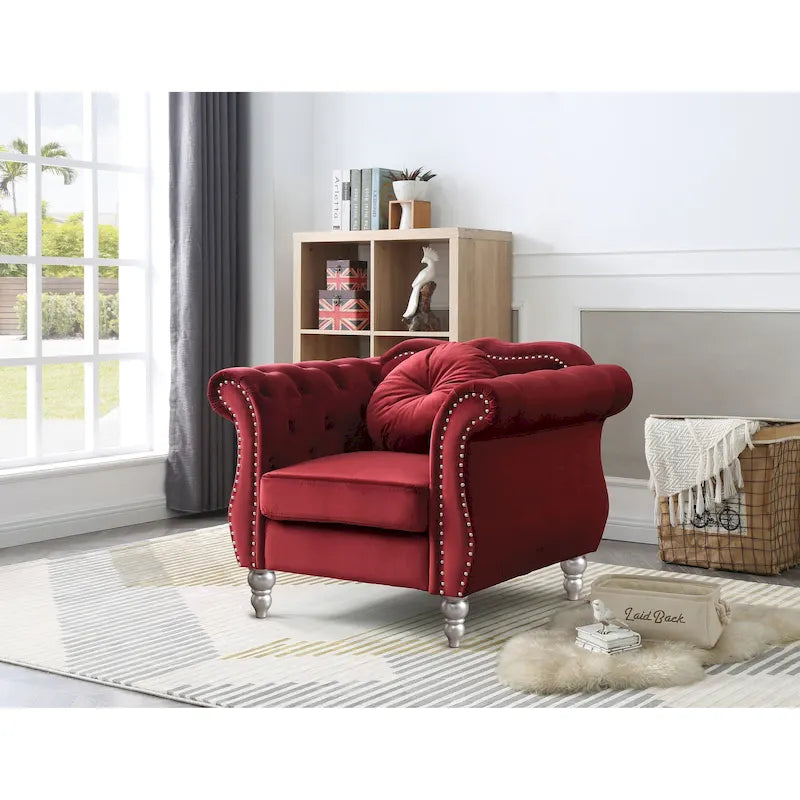 Green / Dark Gray / Navy Blue / Pink / Black / Burgundy / Ivory Velvet Club Chair – Single