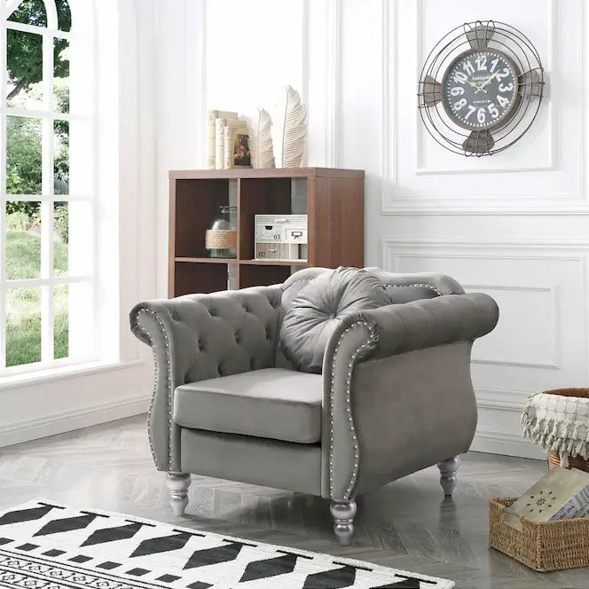 Green / Dark Gray / Navy Blue / Pink / Black / Burgundy / Ivory Velvet Club Chair – Single