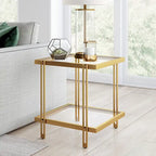 Brass / Blackened Bronze / Brass Walnut Geometric Steel & Glass Side Table – 1-Person