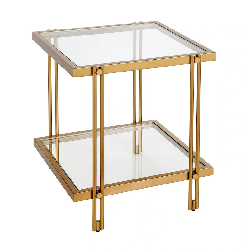 Brass / Blackened Bronze / Brass Walnut Geometric Steel & Glass Side Table – 1-Person