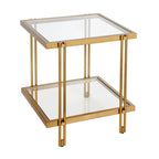 Brass / Blackened Bronze / Brass Walnut Geometric Steel & Glass Side Table – 1-Person